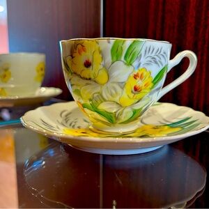 Kasuga Ware Floral Teacup and Saucer Set